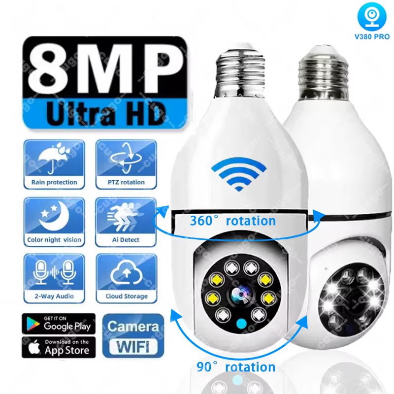 8MP E27 Bulb Surveillance Came - đánh giá và giá Smart Baby Night Light